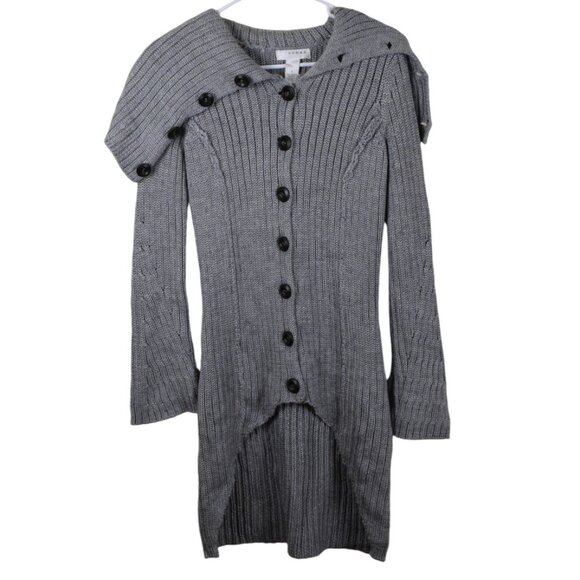 Kenar Wool Blend Grey Asymmetrical Neck Long Button Cardigan Sweater Winter Fall - Picture 1 of 13
